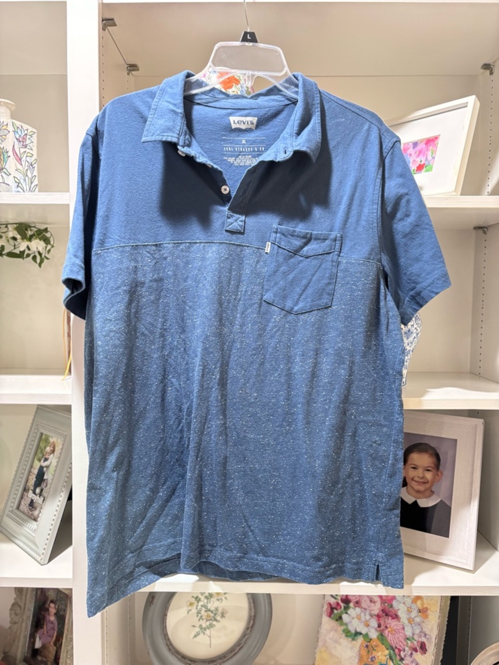 Levi's Men's Speckled Medium Blue Polo with Chest Pocket